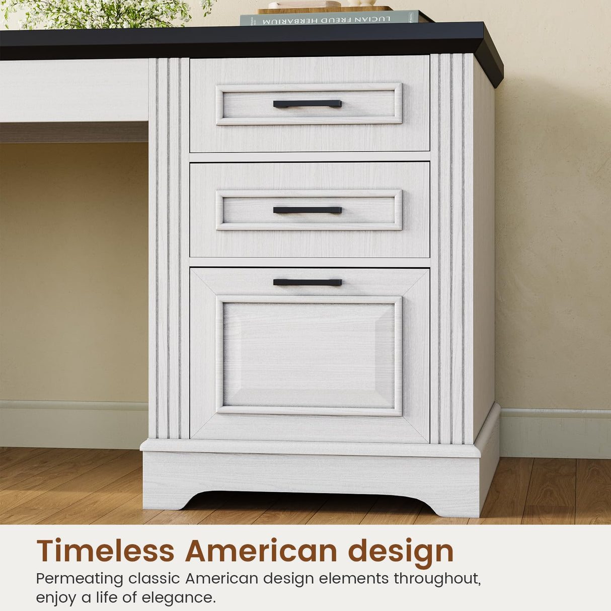 Itaar Farmhouse 55" Executive Desk, Computer Desk with Storage Drawers and Power Outlet, Home Office Desk, Workstation for Office Home, White Itaar