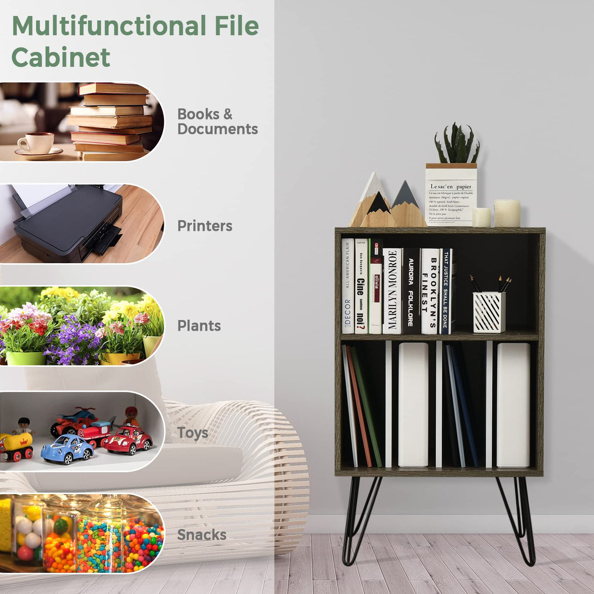 Giantex Record Player Stand, Turntable Stand Holds up to 150 Albums, Mid-Century Vinyl Storage Cabinet Table with Metal Legs, Record Player Holder End Table for Bedroom Living Room, Grey Giantex