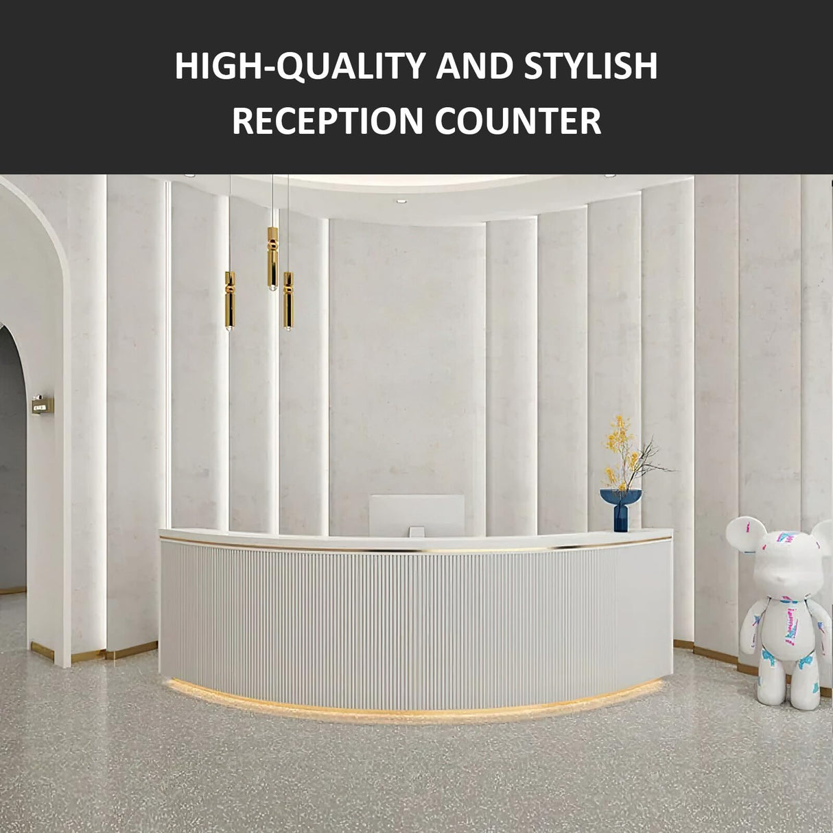 Nuipesn Modern Curved Shaped Reception Desk with Drawer,Storage Cabinet,Keyboard Slider, E1-Grade Borad,Modern Front Desk for Company,Office,Retail(White, 110.24" L*23.62" W*39.37" H) Nuipesn