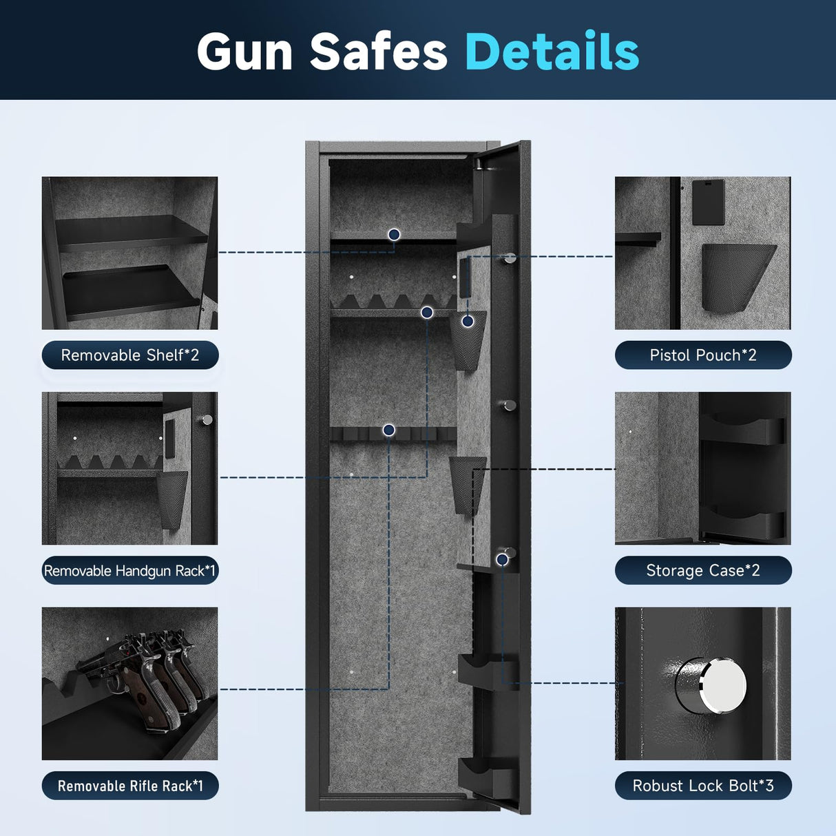 KAER 6 Rifle Gun Safe, Quick Access Large Gun Safe for Home Rifle and Pistols, Electronic Locking Heavy-Duty Gun Cabinet with Pockets and Removable Shotgun Handgun Rack & Shelf, Assembled KAER