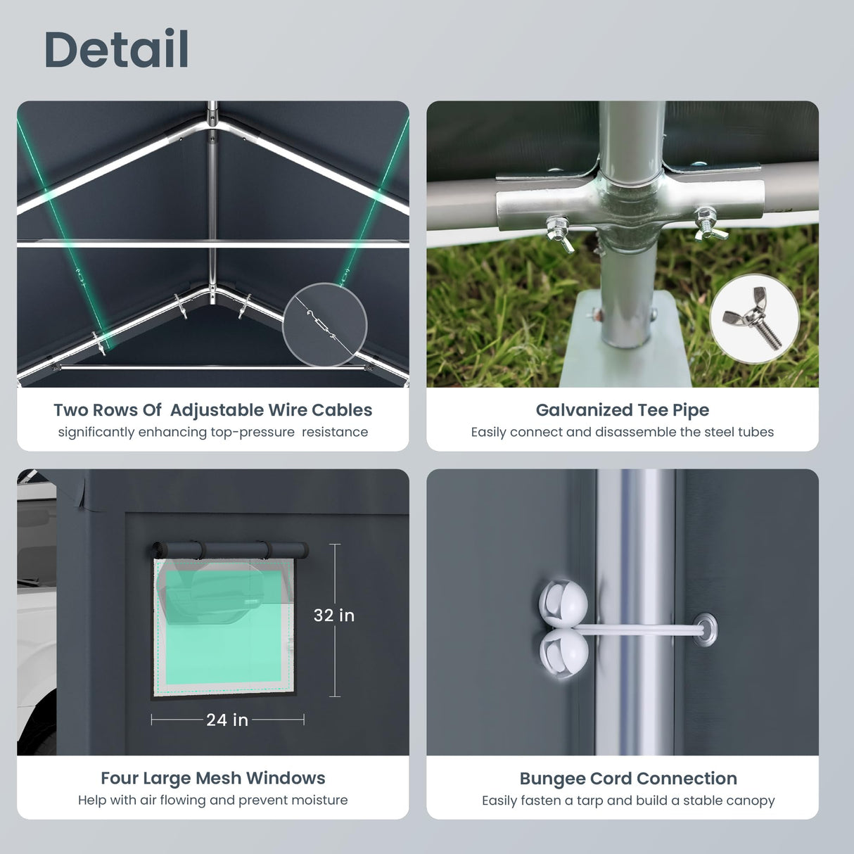 PHI VILLA 13'x24'x9.6' Outdoor Portable Storage Shelter Shed Garage with Roll up Zipper Doors & Vents Carport for Motorcycle Waterproof and UV Resistant Anti-Snow Portable Garage Kit Tent, Gray PHI VILLA