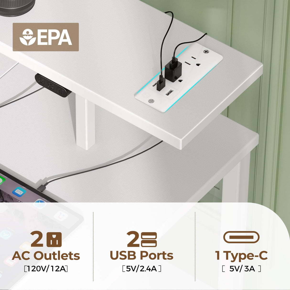 Seventable Gaming Desk with Drawers, 47.2 Inch L Shaped Desk with Storage Shelves, Small Office Desk with LED Lights & Power Outlets, White Corner Computer Desk with Monitor Stand for Bedroom Seventable