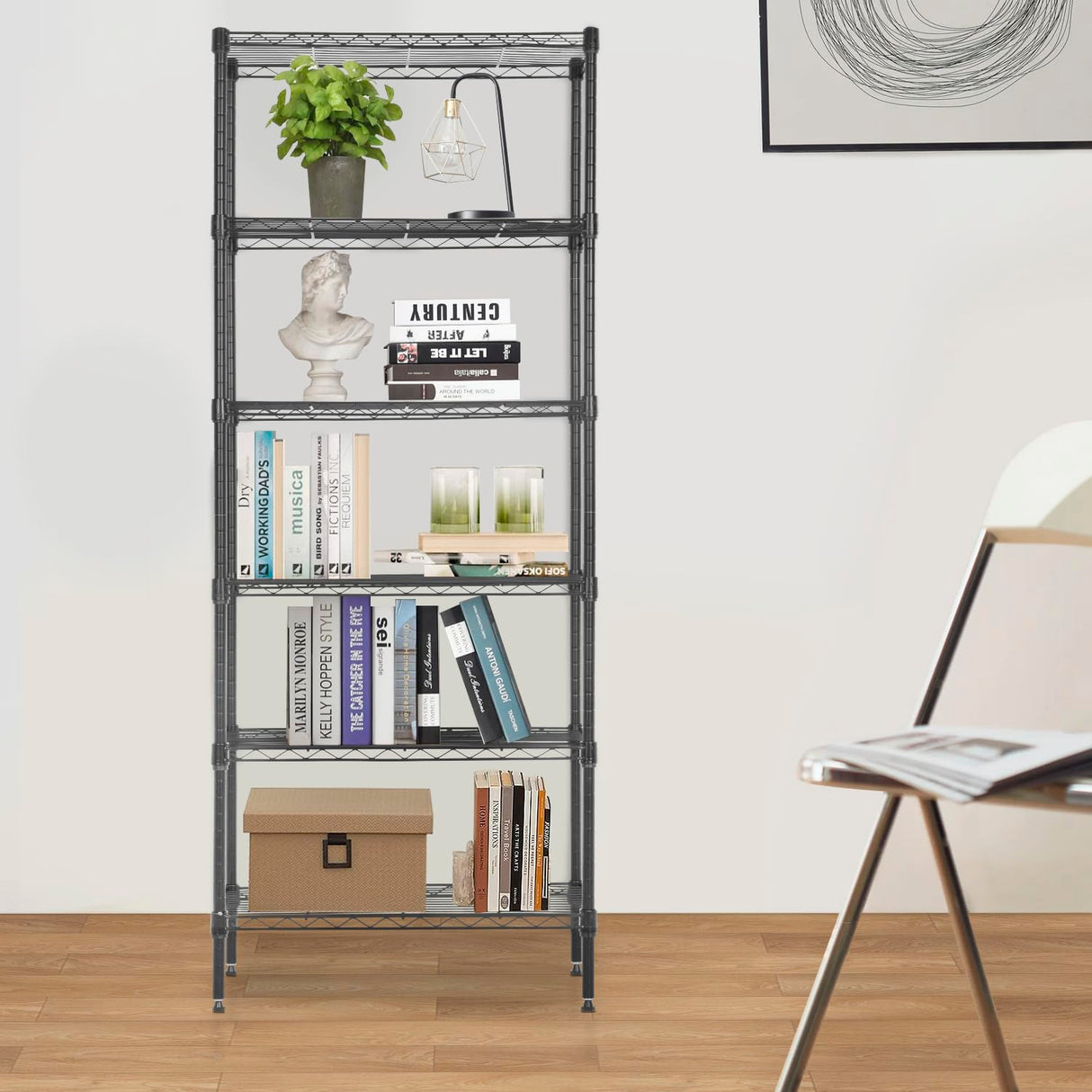 PayLessHere | 6-Tier Wire Shelf | 23"x13"x59" | Black | Adjustable Racks | Heavy-Duty Storage Shelves, Holds Upto 1500 lbs | Rust-Resistant, No-Tool Assembly | for Home, Garage Shelving PayLessHere