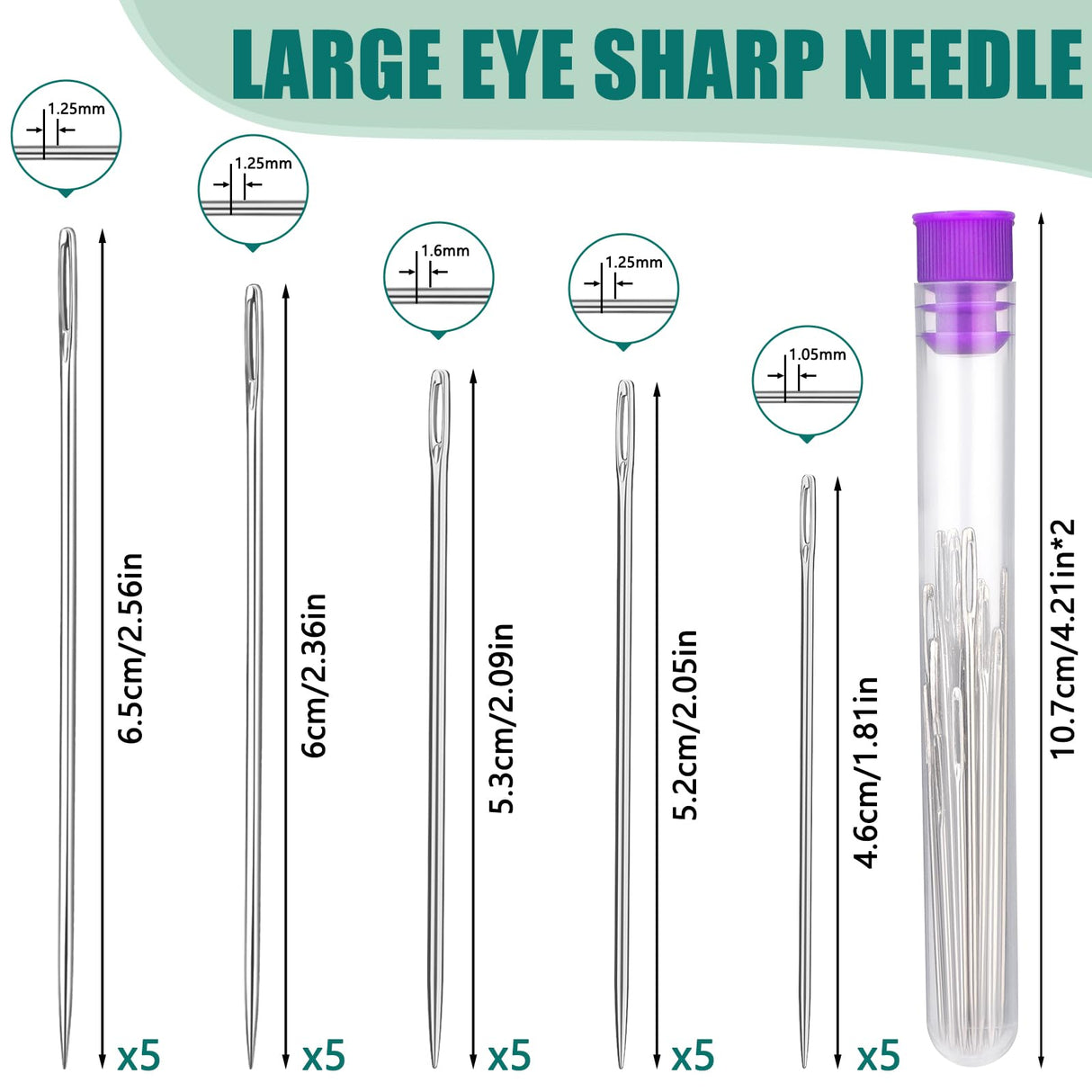 Bupete 65 Pcs Large Eye Blunt Needles Set, 12 Sizes Large Eye Sewing Needles, Tapestry Needles, Yarn Needles with Threaders, Embroidery Needles for Hand Sewing for Knitting Sewing Bupete