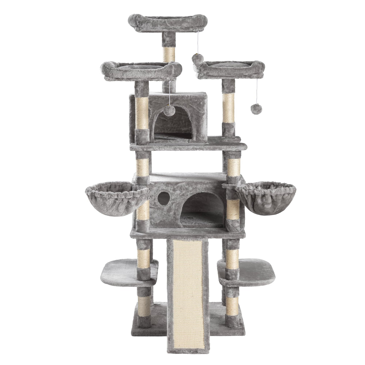SHA CERLIN 68 Inches Multi-Level Large Cat Tree for Large Kitties/Big Cat Tower with Condo/Cozy Plush Pussycat Perches/Sisal Scratching Posts and Hammocks/Activity Center/Grey SHA CERLIN