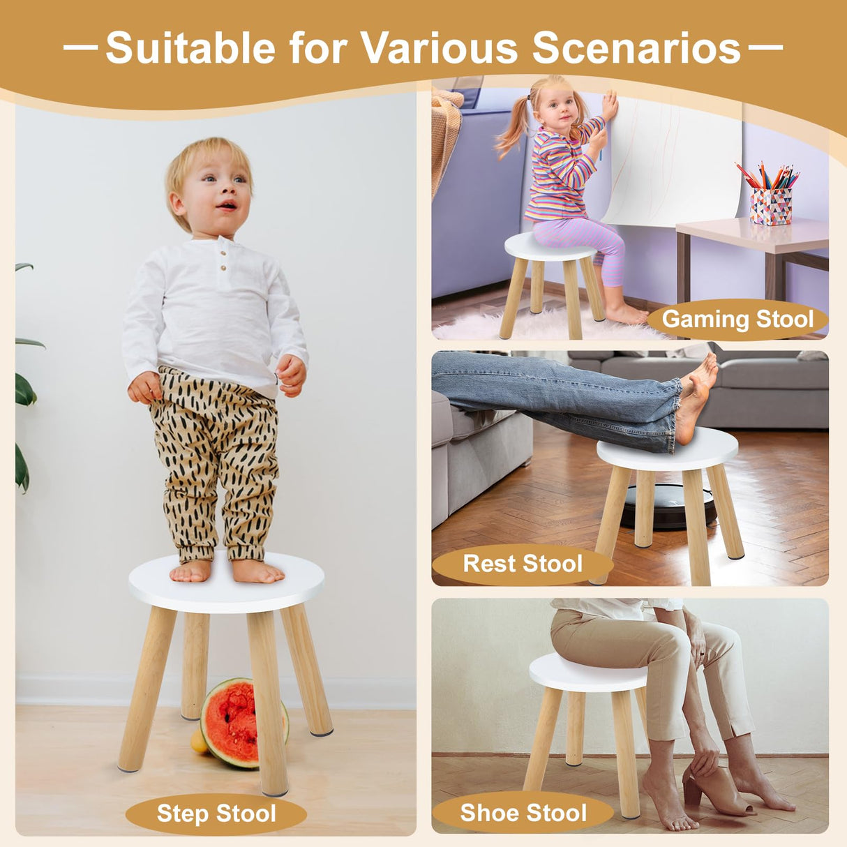 Wooden Step Stool for Kids, Children's Stool Matched Sensory Table, Children Sitting Stool with Assembled Four-Legged, Multi-Purpose Kids Chairs for Bathroom Kitchen Bedroom, Natural Anti-Slip, 2 Pack VISCOO