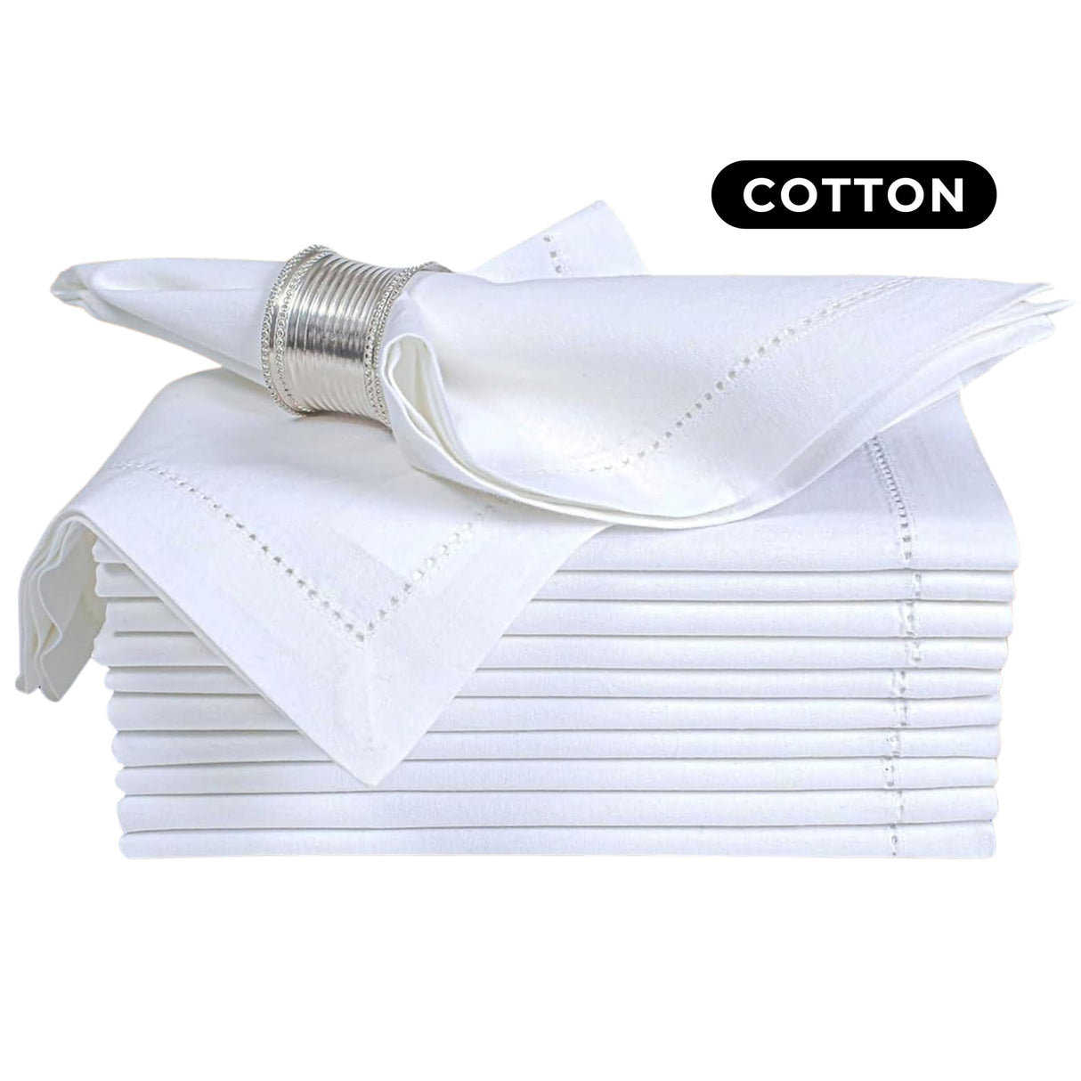 BEDDING CRAFT Set of 12 Cotton Cloth Dinner Napkin 18x18 White with Hemstitched Mitered Corners – Perfect for Wedding Dinner Parties and Table Decorations, Thanksgiving, Chritsmas Bedding Craft