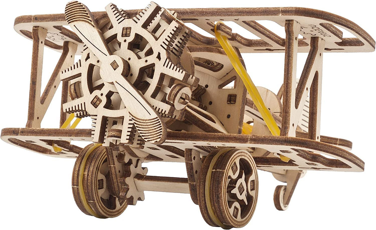 UGEARS Wooden 3D Puzzles for Adults - Mini Biplane Wooden Model Kit Crafts for Adults - DIY Kits for Adults Mechanical 3D Wooden Puzzles for Adults for Aviation Enthusiasts and Puzzle Lovers - 84 Pcs UGEARS
