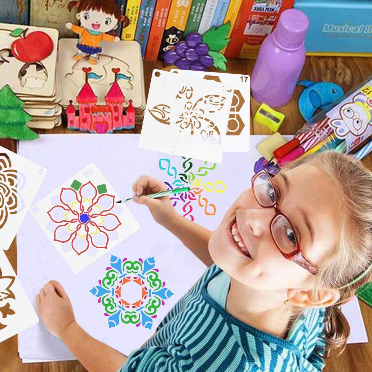 36 Pack Mandala Stencils (3.6x3.6 Inch) Mandala Dotting Painting Template Stencil Set for Painting Perfect for DIY Painting Art Projects Wood Wall Floor Fabric Furniture Tile Christmas Gift (Reusable) TTSAM