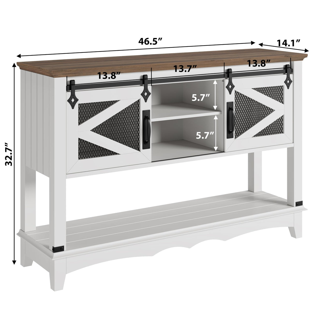 46" Entryway Table with Cabinet, Farmhouse Console Table with Storage, Rustic Sofa Table with Sliding Barn Doors, Console Table for Entryway, Living Room, Hallway GarveeHome