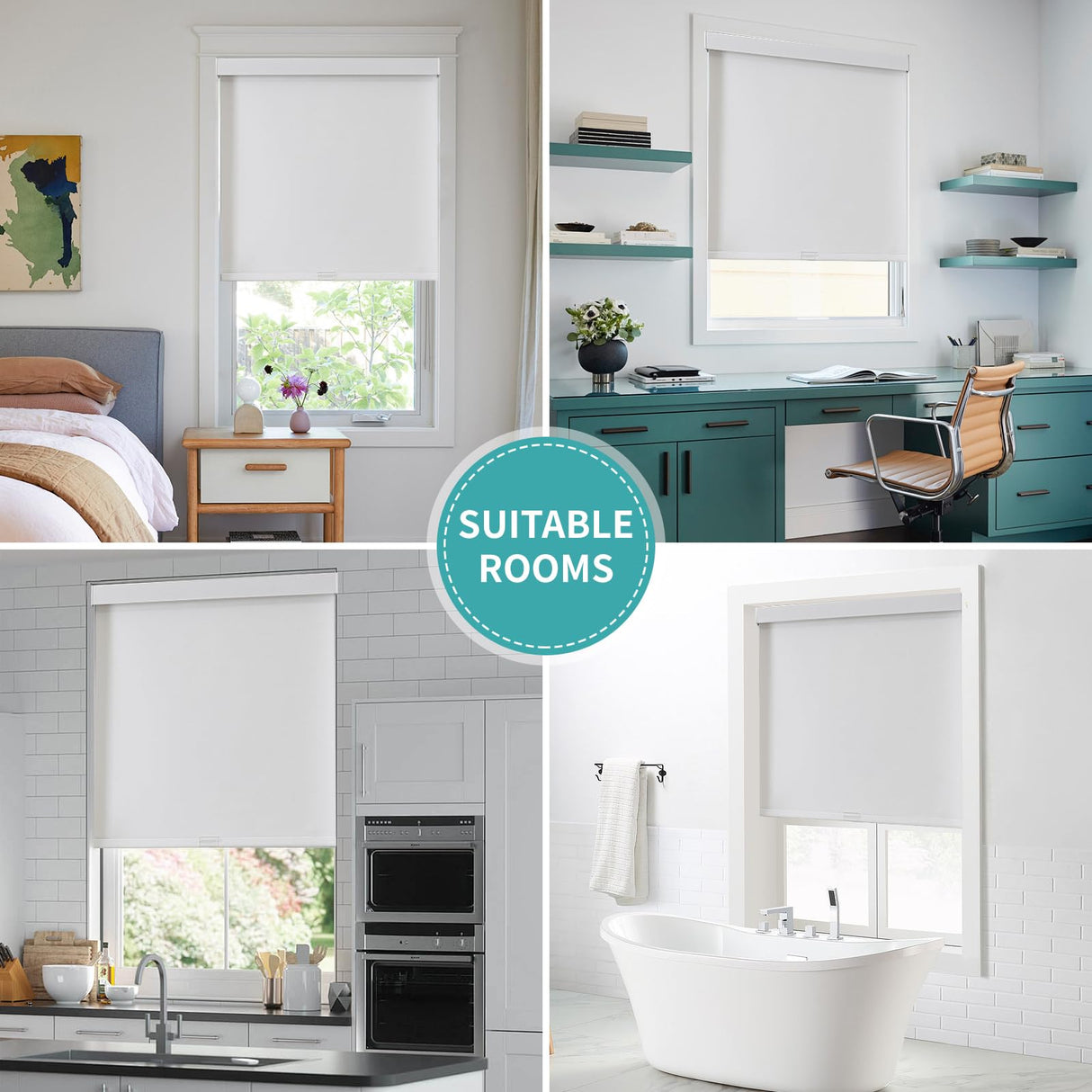 Joydeco 100% Blackout Roller Shades (Pro), Free-Stop Cordless Blinds for Windows, UV Protection, Natural Woven Blinds for Home and Office, Light-Proof Aluminum Cover (35" W x 75" H, White) Joydeco