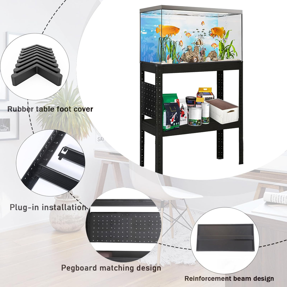 20 Gallon Fish Tank Stand, Metal Aquarium Rack for Fish Tank, Reptile Tank Stand with Cabinet, Length and Height Adjustable, Bookshelf & Storage Shelves with Pegboards for Home Office (2 tier/22.4in) GFFQLXHT