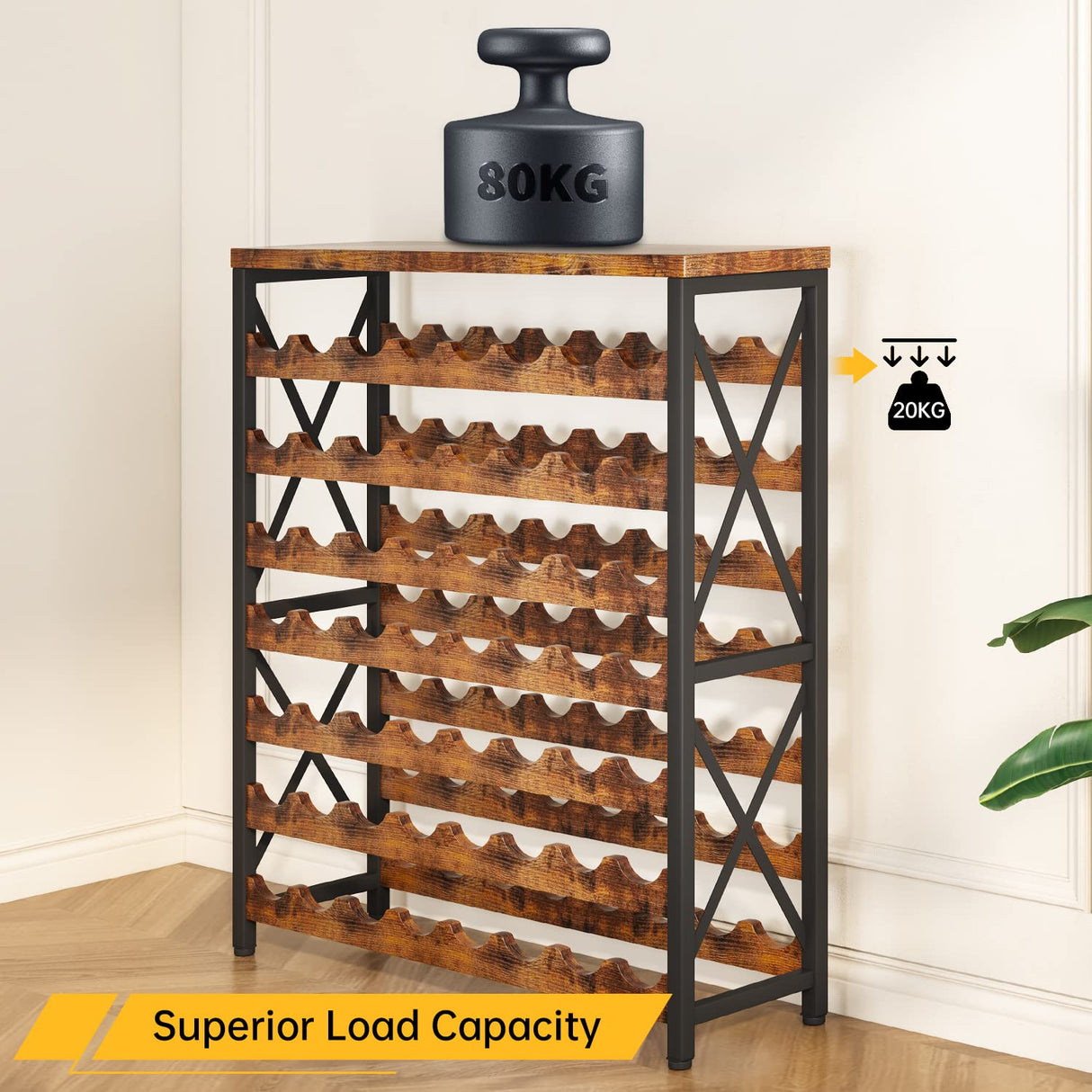 Homeiju 56-Bottle Freestanding Wine Rack, Wooden Wine Rack Storage Shelf, Stackable Wine Bottle Rack with Tabletop for Living Room,Kitchen or Wine Homeiju