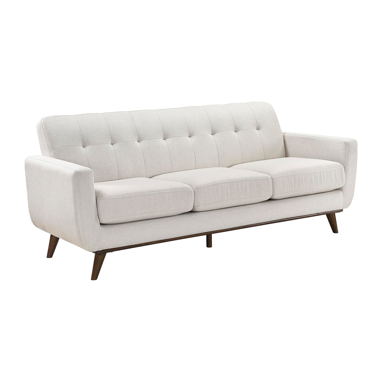 Lexicon Modern Accent Couch, Textured Fabric Upholstered Sofa with Brown Wood Legs, Track Arms, Tufted Couch Back, 3 Seater Sofa for Living Room/Office/Waiting Room, Beige Lexicon