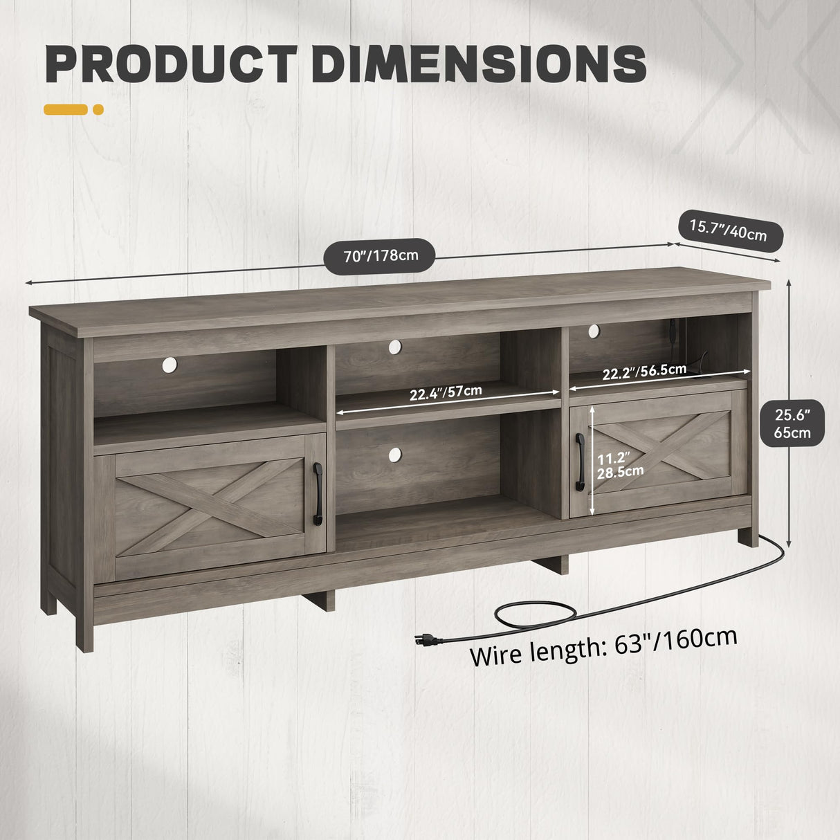 YITAHOME TV Stand for 80/75/70 Inch TVs, Farmhouse Entertainment Center with LED Lights & Storage Cabinets, Open Shelves & Adjustable Shelf, TV Consoles for Living Room, Washed Gray YITAHOME