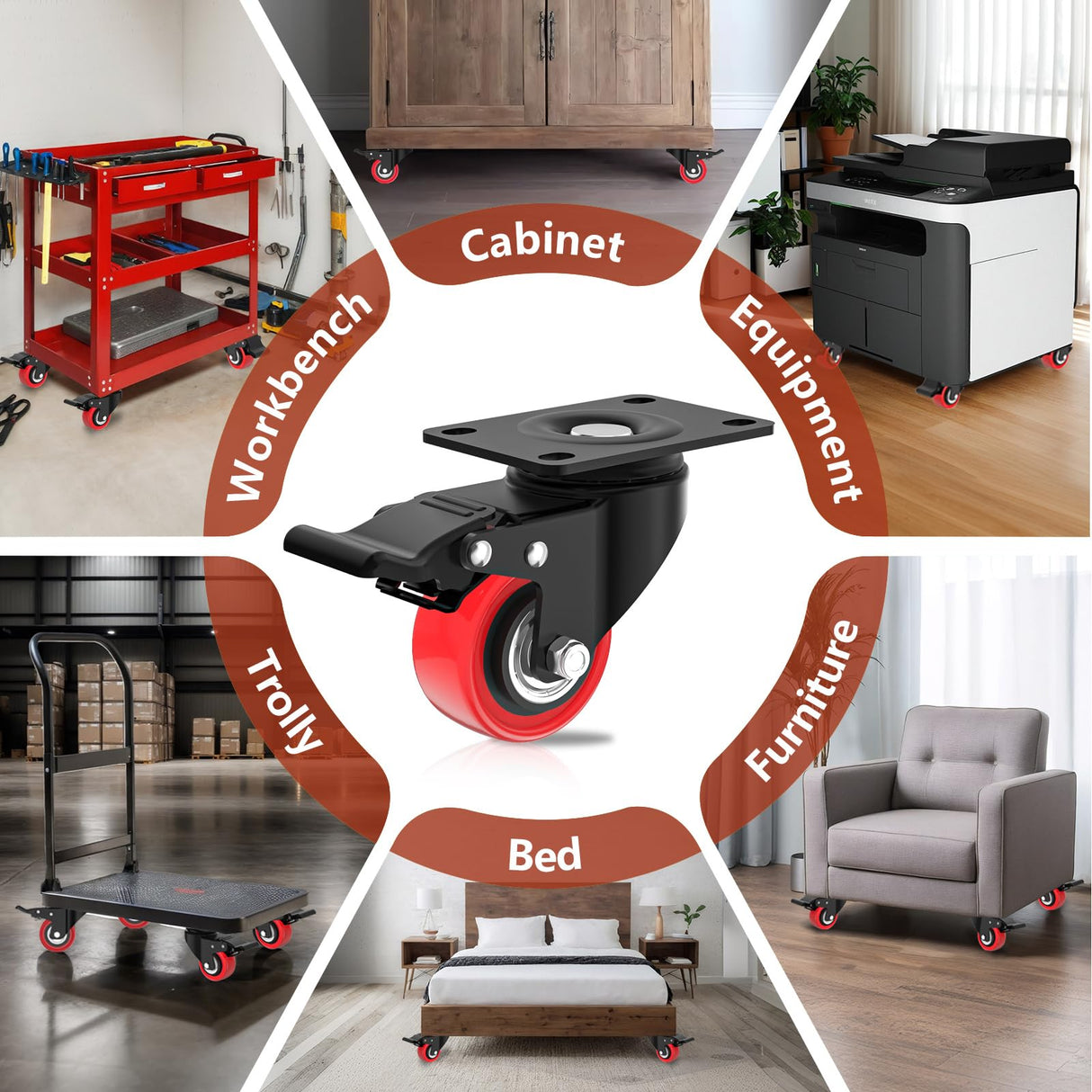 2 Inch Caster Wheels 600lbs Heavy Duty, Casters Set of 4 with Brake,Locking Industrial Swivel Top Plate Casters Wheels for Furniture and Workbench Cart(Two Hardware Kits Include) Chaxtr