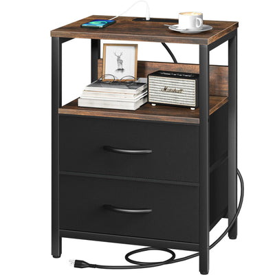 Yoobure Nightstand with Charging Station, Small Night Stand with Fabric Drawers and Storage Shelf for Bedrooms, Nightstands for Small Spaces, Bedside Table with USB Ports & Outlets, Bed Side Table