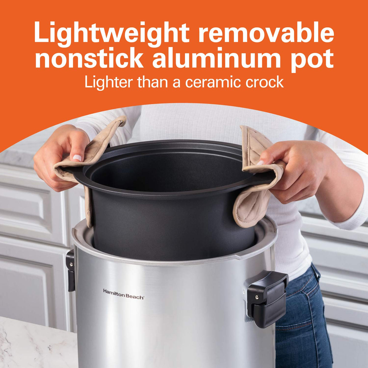 Hamilton Beach Sear & Cook Stock Pot Slow Cooker with Stovetop Safe Crock, Large 10 Quart Capacity, Programmable, Silver (33196) Hamilton Beach