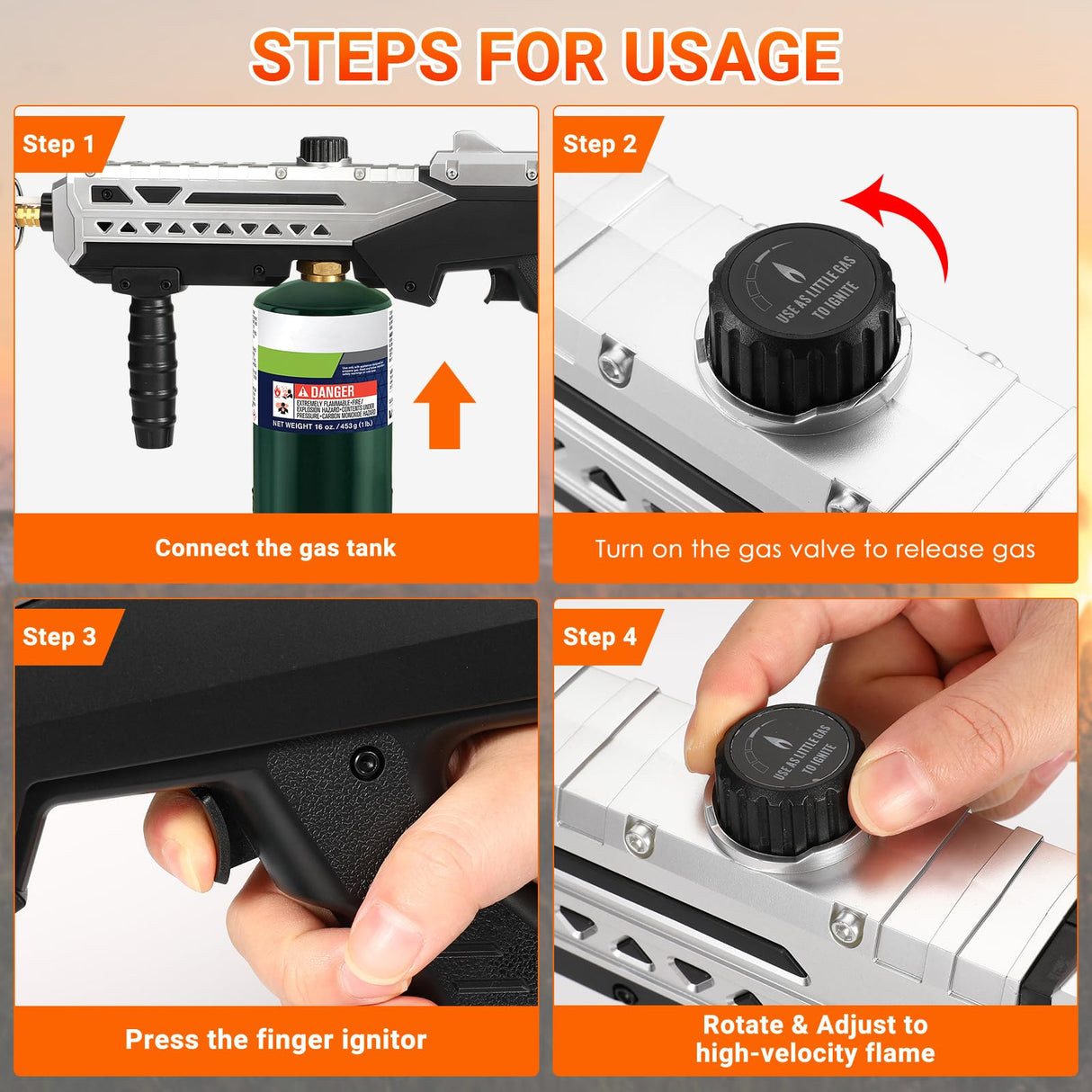 Gutenguy Powerful Propane Grill Torch Gun, Sous Vide Torch With Adjustable Flame, Flame Torch Thrower Gun Charcoal Lighter for BBQ, Campfire, Searing Steak, Cooking (Tank Not Included) Gutenguy