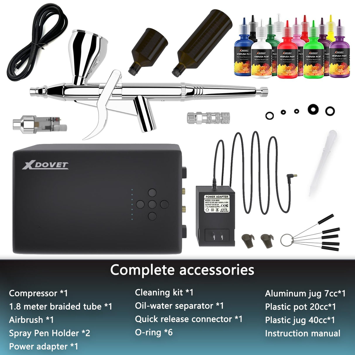 XDOVET 55PSI High-Pressure Airbrush kit with Air Compressor, Six-Speed Adjustable Trigger Airbrush Gun with 12-Color Paint,Air Brush Set for Miniature Painting, Model Cars Painting,Hobby XDOVET