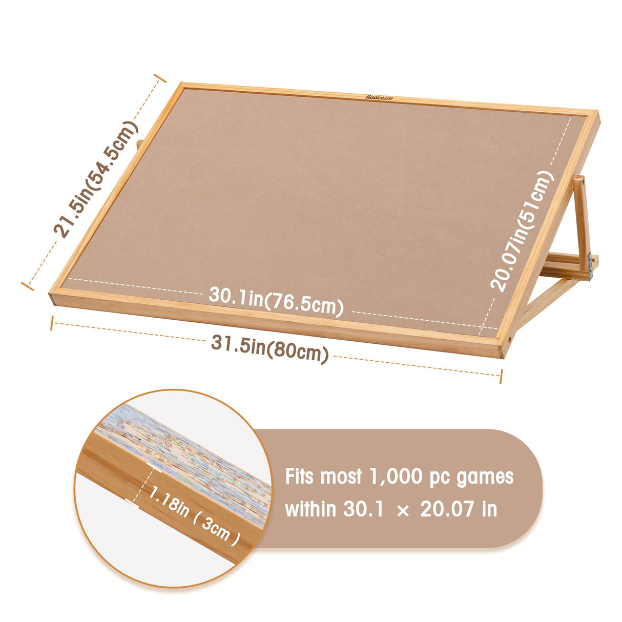 Becko US Jigsaw Puzzle Board Adjustable Wooden Puzzle Easel Portable Jigsaw Puzzles Plateau for Adults and Kids, 30.1 × 20.07 Inch for Up to 1000 Piece Becko US
