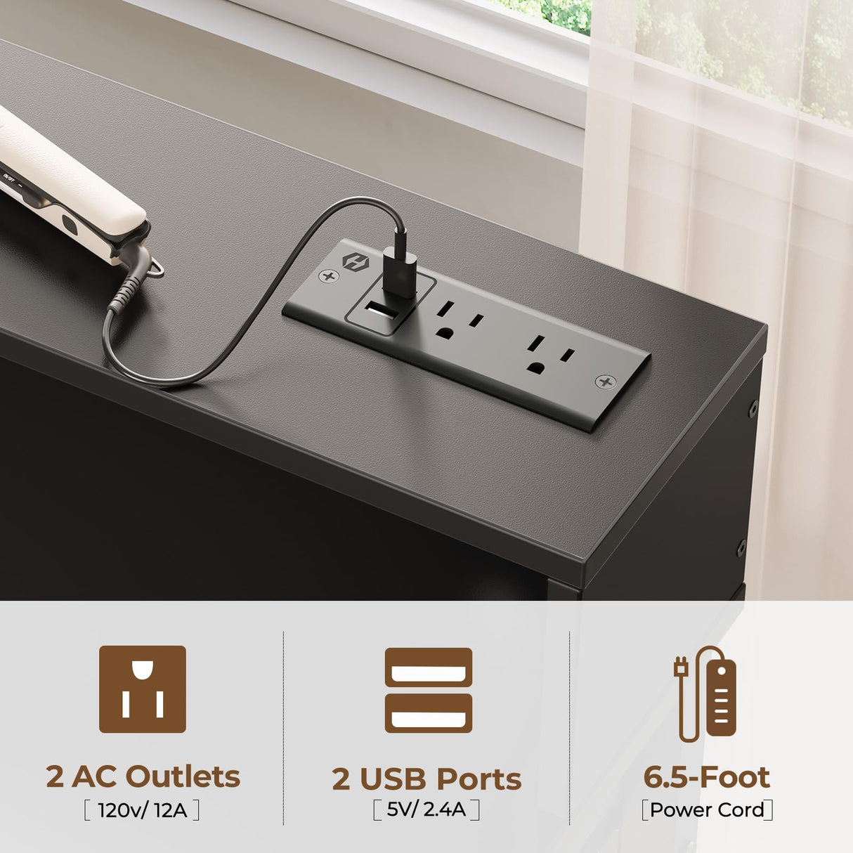 Seventable Vanity Desk Without Mirror, Makeup Vanity with Drawers and Charging Station, Small Desk with Storage for Bedroom, Simple Home Office Computer Desk for Small Spaces, Black Seventable