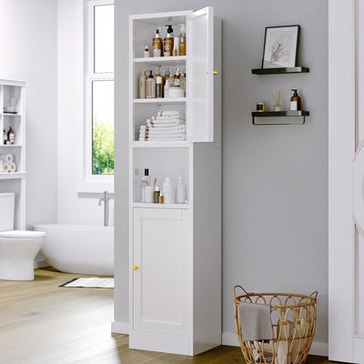 YAUWOH Tall Metal Storage Cabinet, Metal Locker Storage Cabinet with 3 Adjustable Shelves and 2 Doors,Sideboard for Small Spaces, Living Room, Home Office, Dining Room,White
