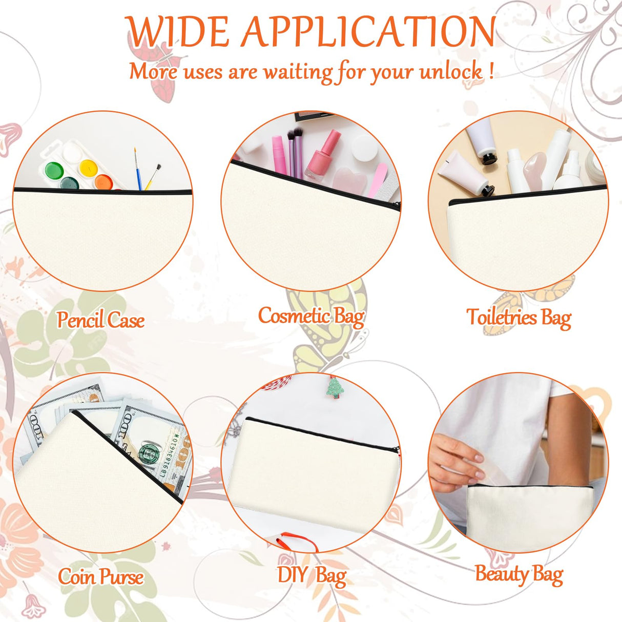 Legigo 10 Pack Blank DIY Craft Case Blank Makeup Bags- Beige Canvas Pencil Pouch Bulk Cosmetic Bag Multi-Purpose Travel Toiletry Zipper Bags (8.3 × 5 Inch) Legigo