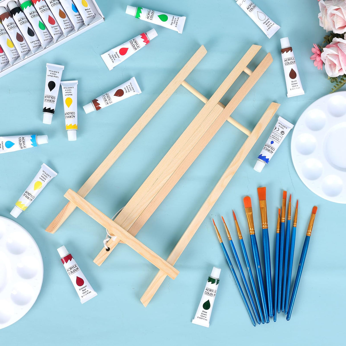 ESRICH 2Pack16in Tabletop Easel,Tabletop Easel for Painting Party, Wooden Tabletop Display Easels,Painting Easel for Displaying Canvases, Photos, Display Tripod Holder Stand for Students Kids ESRICH