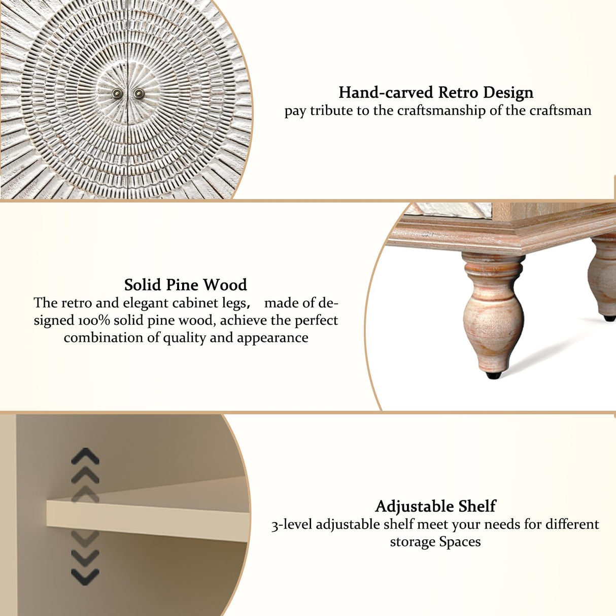 LOHDLE Carved Cabinet with 2 Door and Adjustable Shelf, Antique Wood Sideboard Buffet Storage Cabinet, Rustic Accent Cabinet Credenza for Living Room Entryway Bedroom (Rustic Brown) LOHDLE