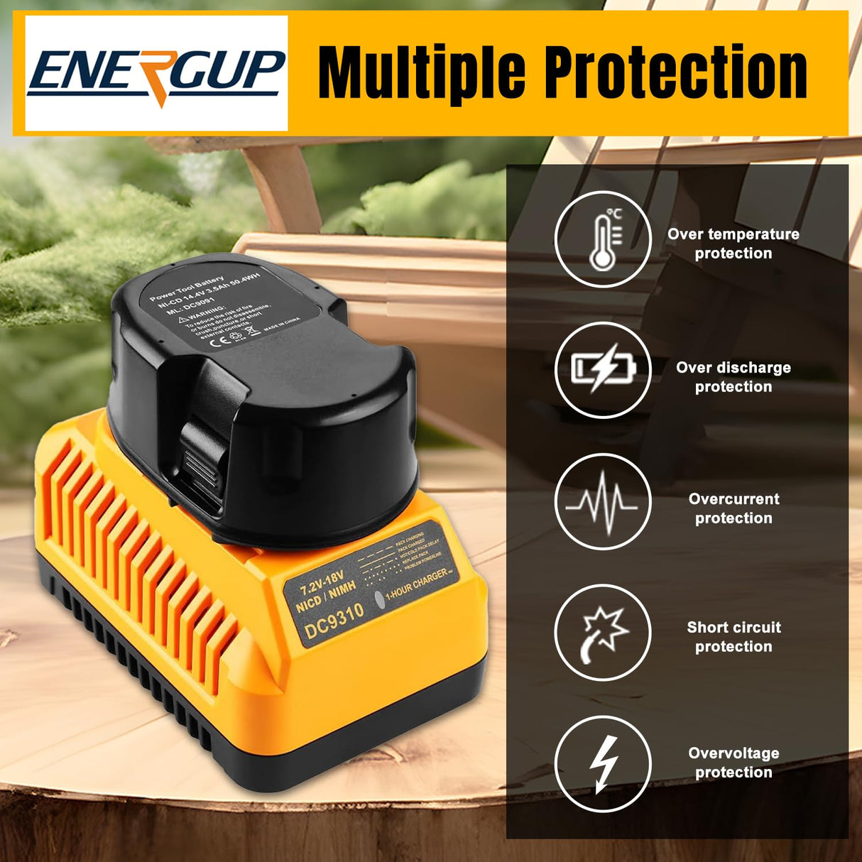 energup 2Pack 18V 4.5A Replacement Dewalt 18V XRP Battery DC9096 DC9099 DC9098 DW9099 DW9098 Dewalt 18Volt Batteries, with DC9310 Dewalt Charger for Dewalt 7.2-18V 18V Dewalt Battery Charger energup