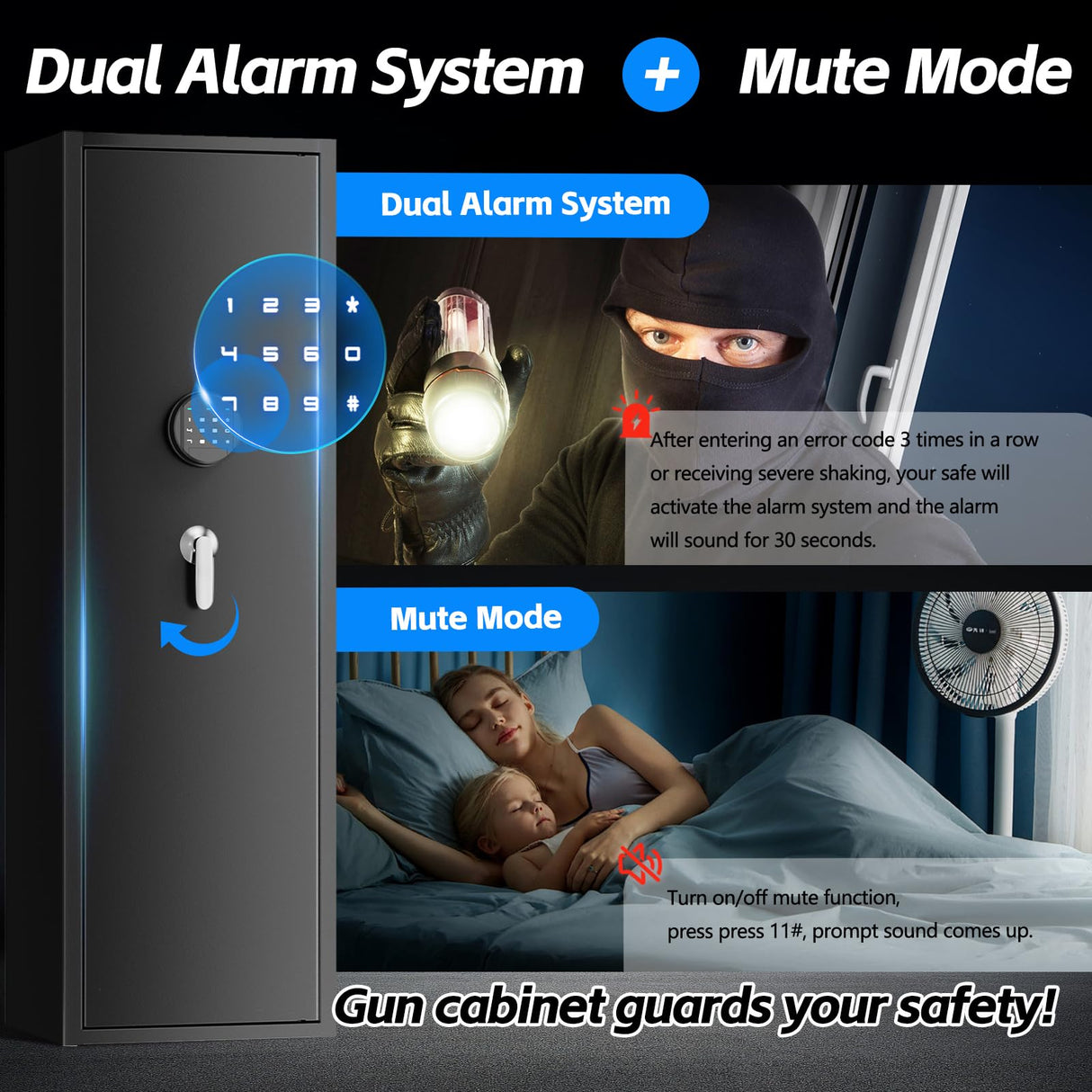 4-5 Gun Safes for Home Rifle and Pistols, Gun Safe with Electronic Password and Alarm Function,Gun Cabinets with 3 Pistol Bags and a Storage Box,Quick Access Safes with Removable Shelf for Shotguns Lnoauys