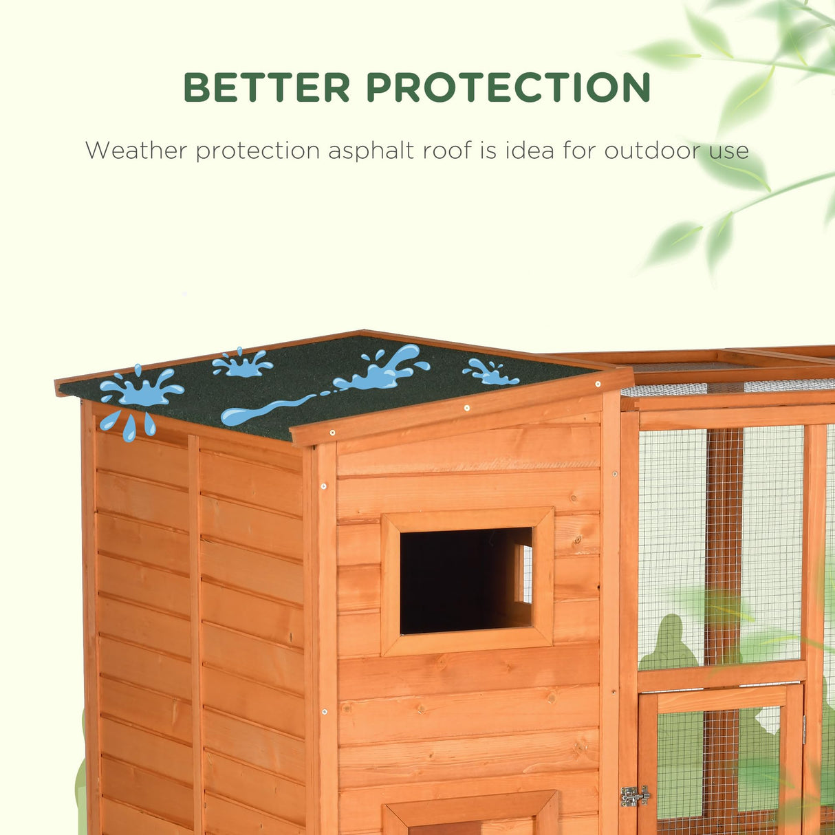 PawHut Large Cat House Outdoor Catio Wooden Feral Cat Shelter, Kitten Enclosure with Door, Cat Condo and Weather Protection Asphalt Roof, 77" L, Natural PawHut