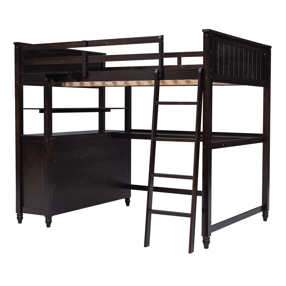 Harper & Bright Designs Full Size Loft Bed with Desk and Storage, Solid Wood Loft Bed Frame with Drawers and Shelves, for Kids Teens Adults -Espresso Harper & Bright Designs