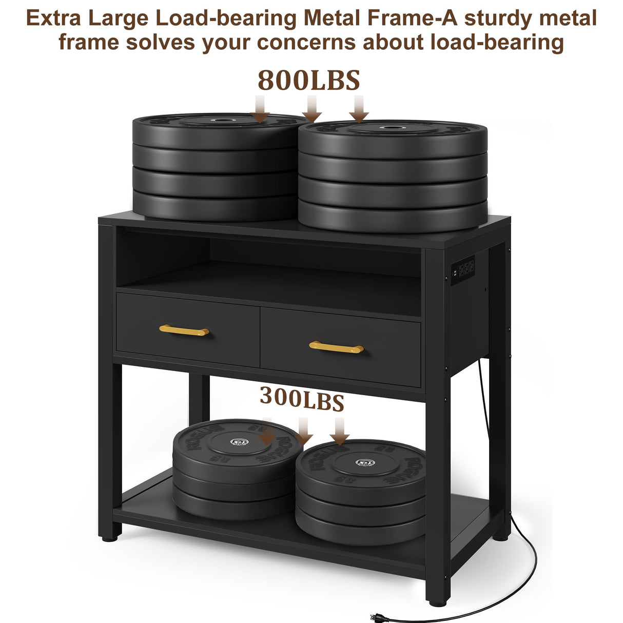 40-50 Gallon Aquarium Stand with Stable Metal Frame & Power Outlet, Heavy-Duty Fish Tank Stand with Waterproof Mat, 800LBS Capacity Storage Cabinet, Suitable for Turtle Tank, Reptile Terrarium, Black EOSVALO