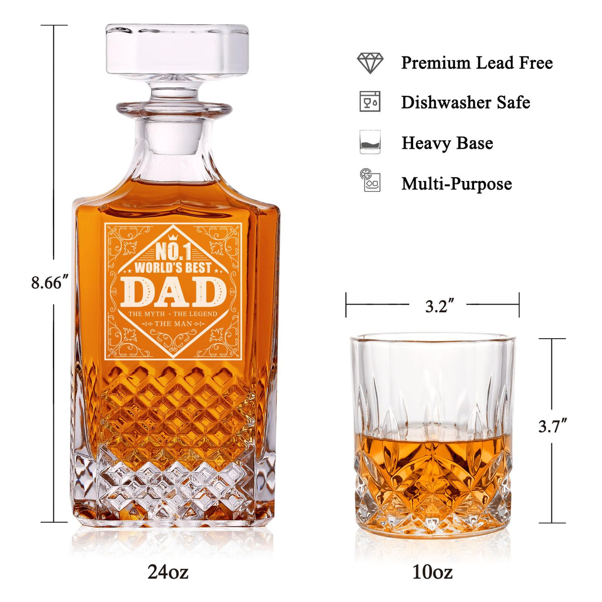 Gifts for Dad Men, Whiskey Decanter Set with Gift Box, Unique Christmas Gift from Daughter or Son, Perfect Birthday and Retirement Present for Men - Includes 2 Ice Molds, 2 Coasters, and a Gift Card LORSIA