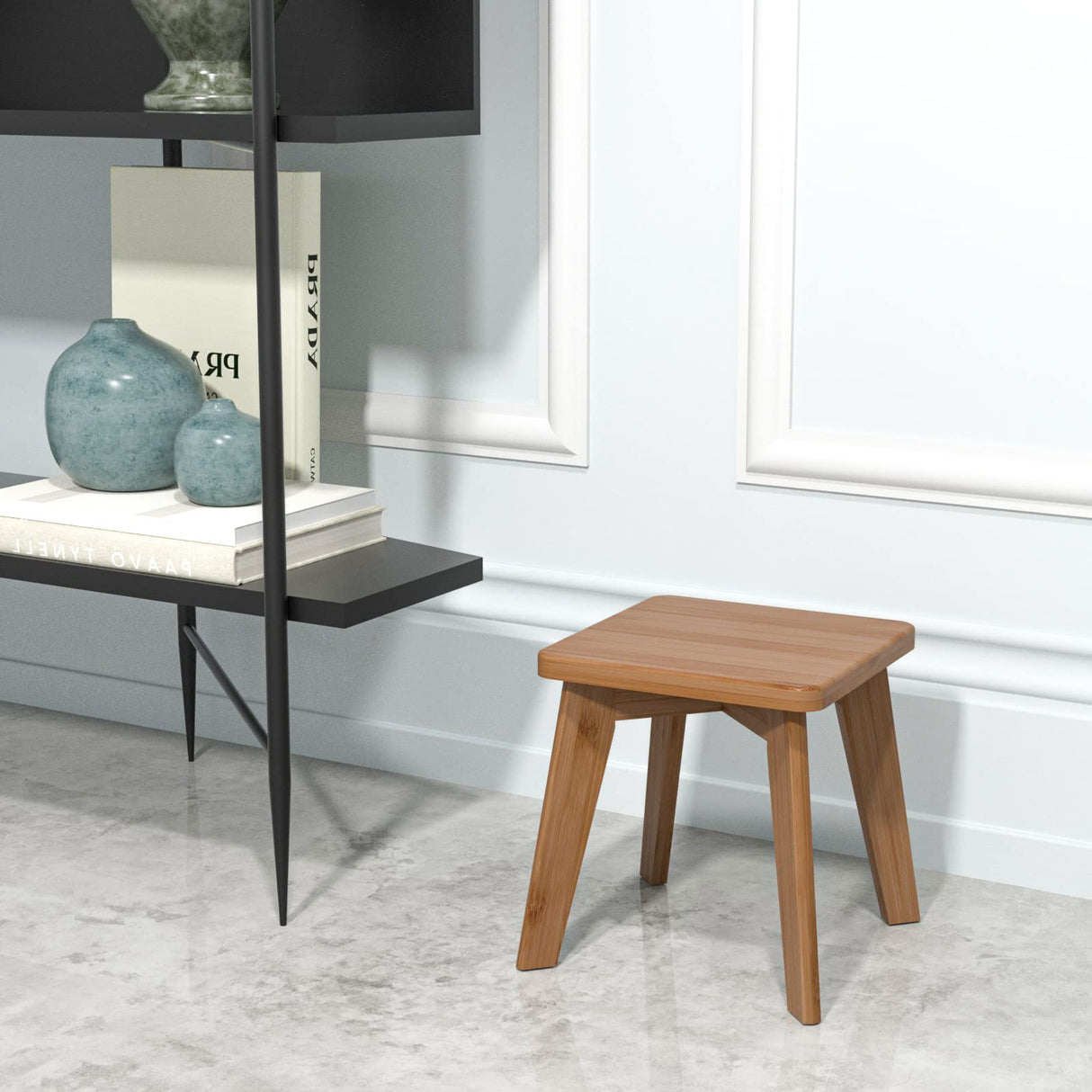 Step Stool Kitchen Bathroom Bedroom for Kids and Adults Wooden Foot Rest Stools Sturdy Bamboo Wood One Small Stool 10 inch Bamsanritz