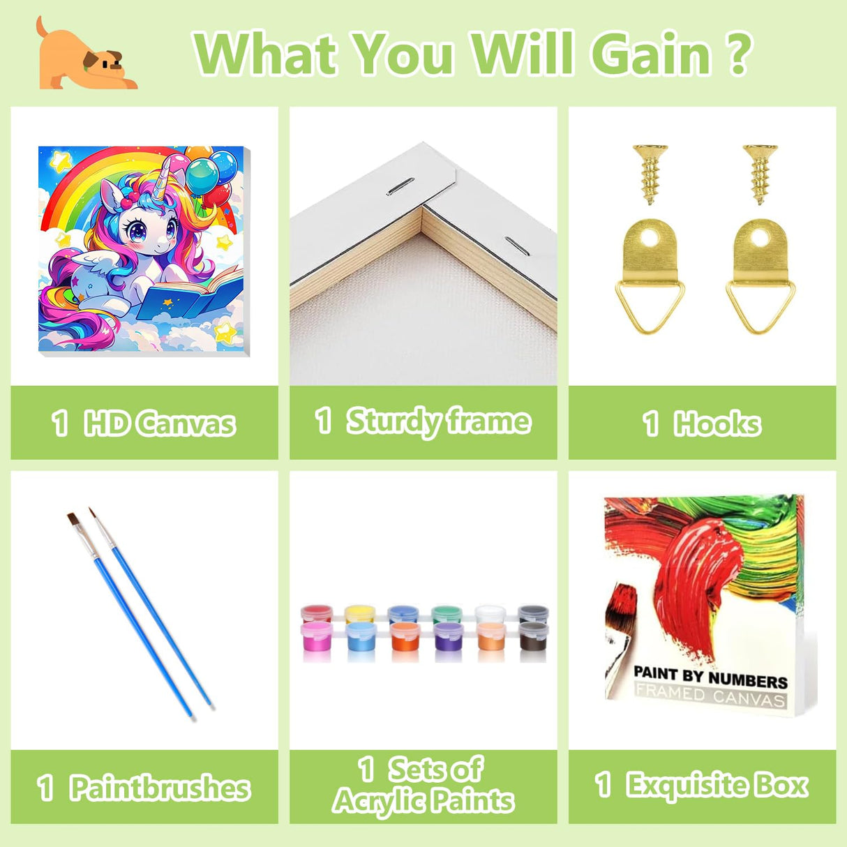 Reivworl Cartoon Paint by Numbers Kit for Kids, Cartoon Paint by Number with Frame and Easel, Paint by Number Kids Age 5-8-12 for Gifts and Decor (8X8 Inch) Reivworl