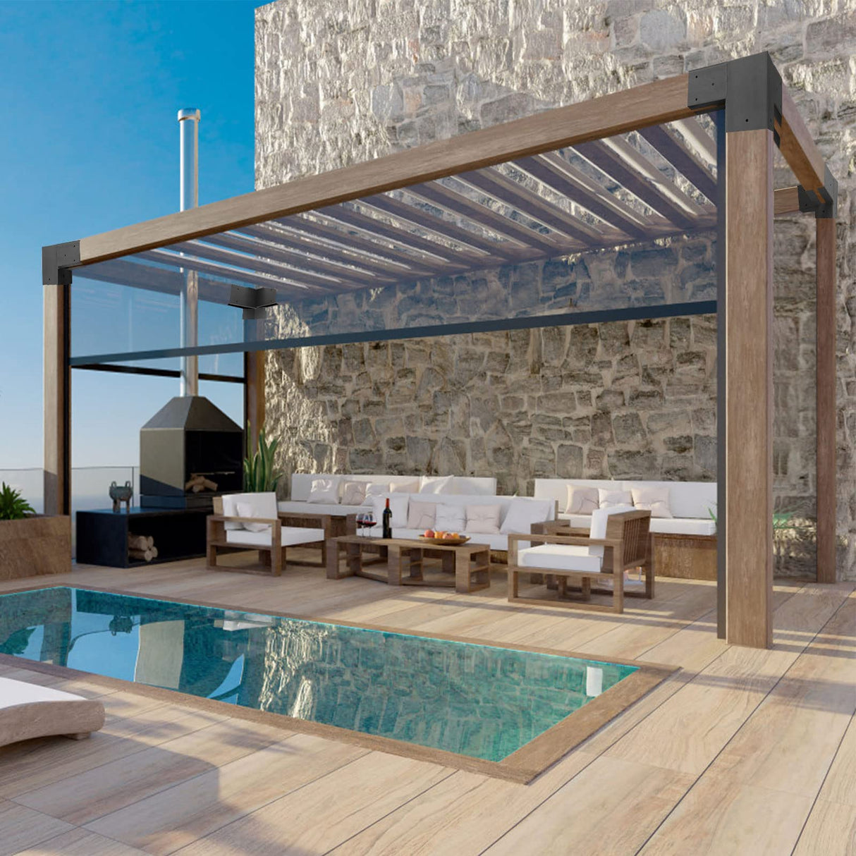 Wilkblck Pergola Brackets, 4PCS Woodworks Pergola Kit 3-Way Right Angle Corner Bracket Elevated Wood Stand Kit Pergola/Gazebo Kit Hardware for 4x4 Lumber Wilkblck