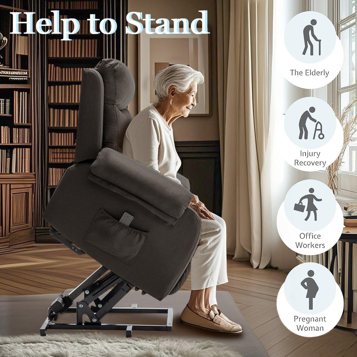 Korser Recliner Chairs for Adults, Power Recliner Chair for Elderly, Small Lift Recliners with Assist, Electric Single Lift Sofa with Memory Function for Living Reading Room, Black Korser