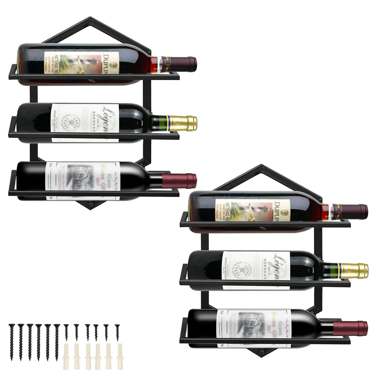 YALINKA 2Pcs Wall Mounted Wine Stemware Rack, Metal Hanging Wine Glass Display Holde Holds 3 Bottles, Elegant Storage for Kitchen Dining Room Bar Wine Cellar YALINKA