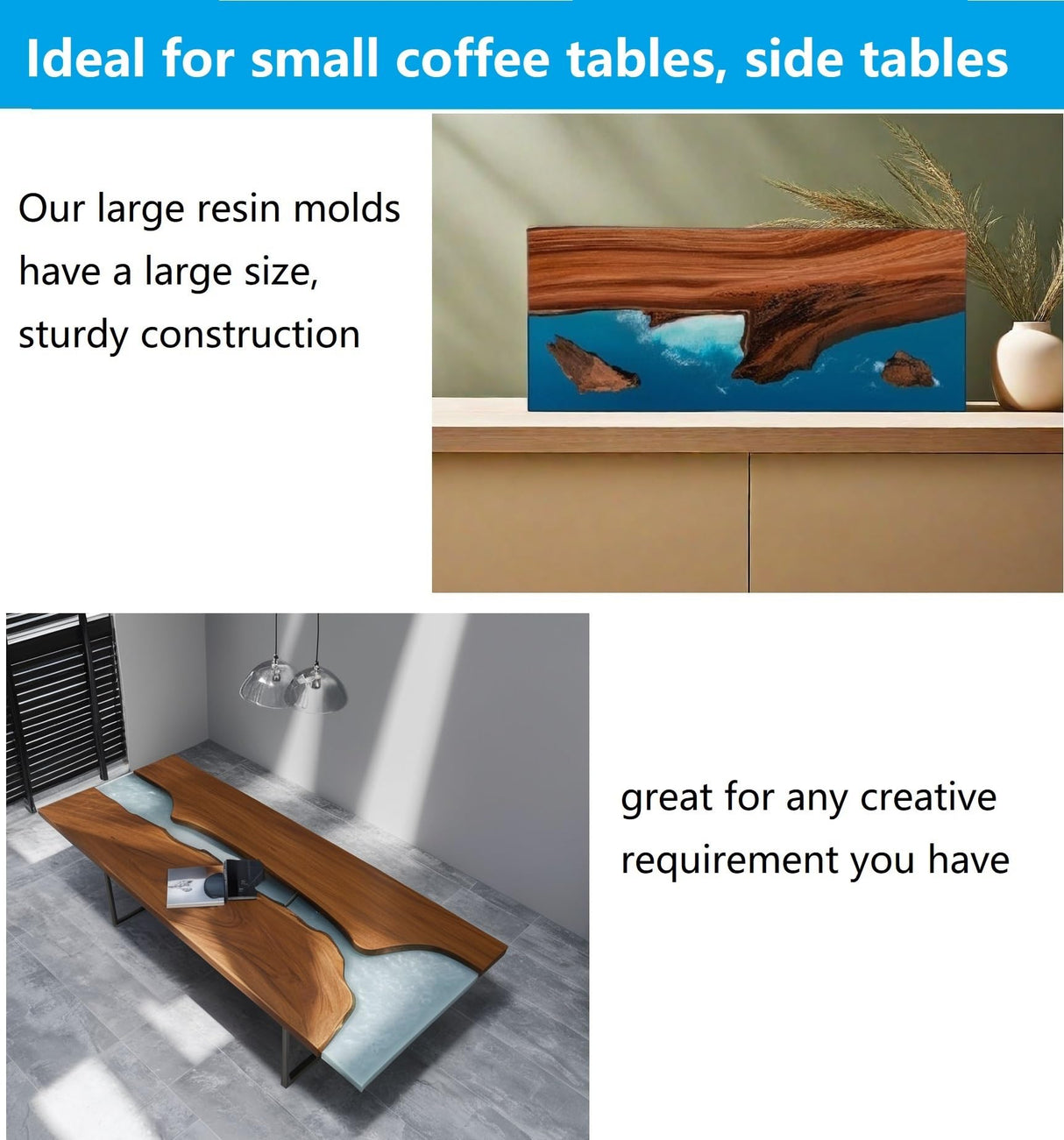 2Pcs Extra Large Reusable Epoxy Resin Table Mold15.7x9.8x3 inch 11.4x7.5x2 inch Rectangles Epoxy Resin Molds for River Table, Coffee Side Table, Cutting Board, Charcuterie Board, Art Panel ModWgGuo