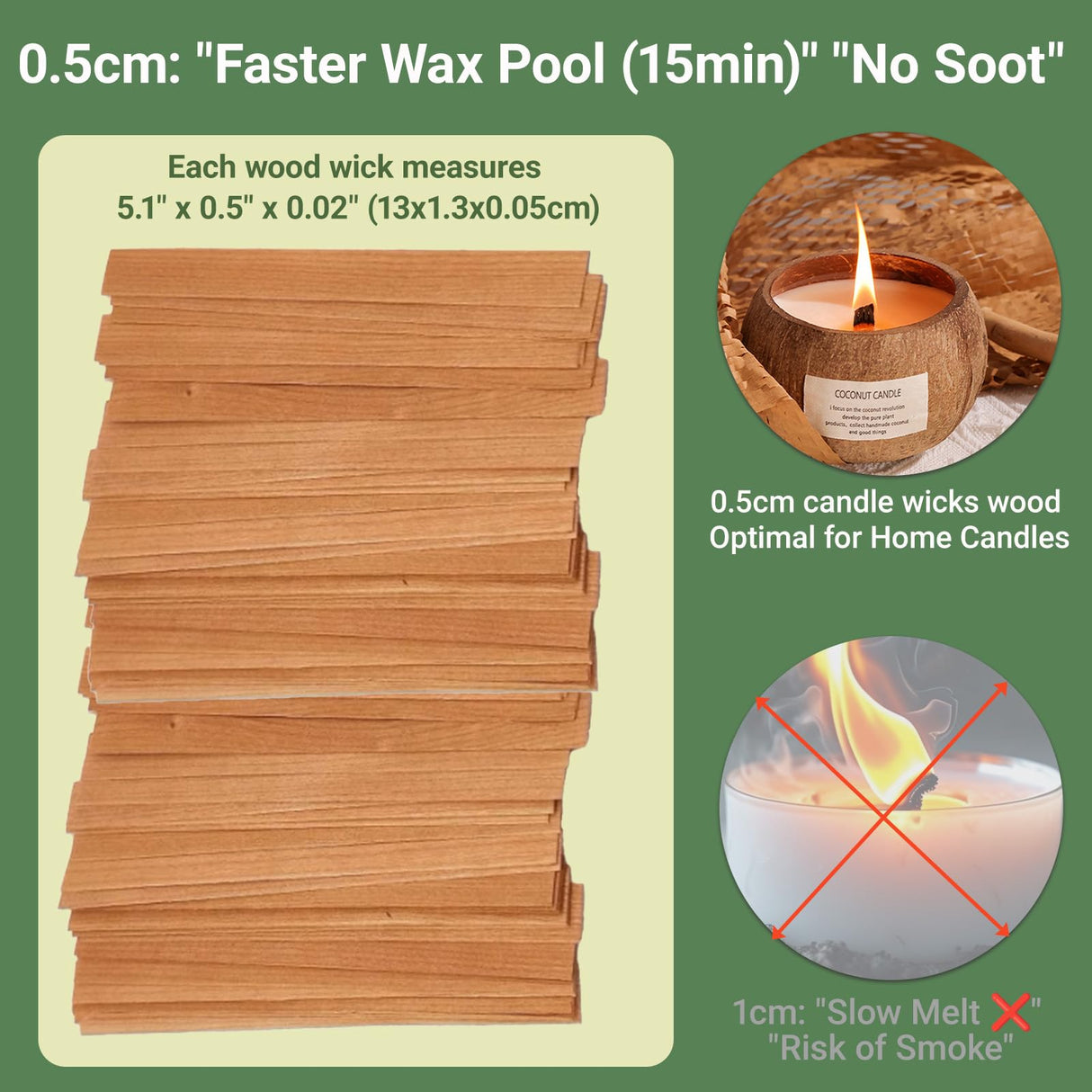 BVMGTT Wood Wicks for Candle Making, 100 Sets Natural Wooden Wicks with 100 Metal Sustainers, 5.1 "x 0.5" x0.02 Thin Crackling Wicks for Soy Wax & Coconut Wax, Perfect for DIY, Home Decor, Gifts BVMGTT