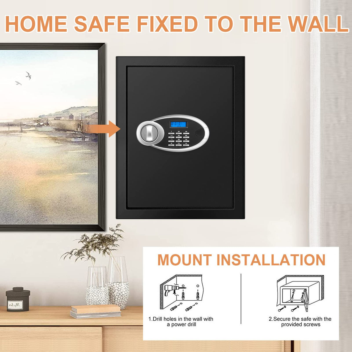 3.0 Cuft Large Fire proof Safes for Home Use, Digital Personal Security Safe Box with Programmable Keypad and Spare Keys, Fireproof Document Safe for Money Firearms Medicine Valuables VIDXCVIT