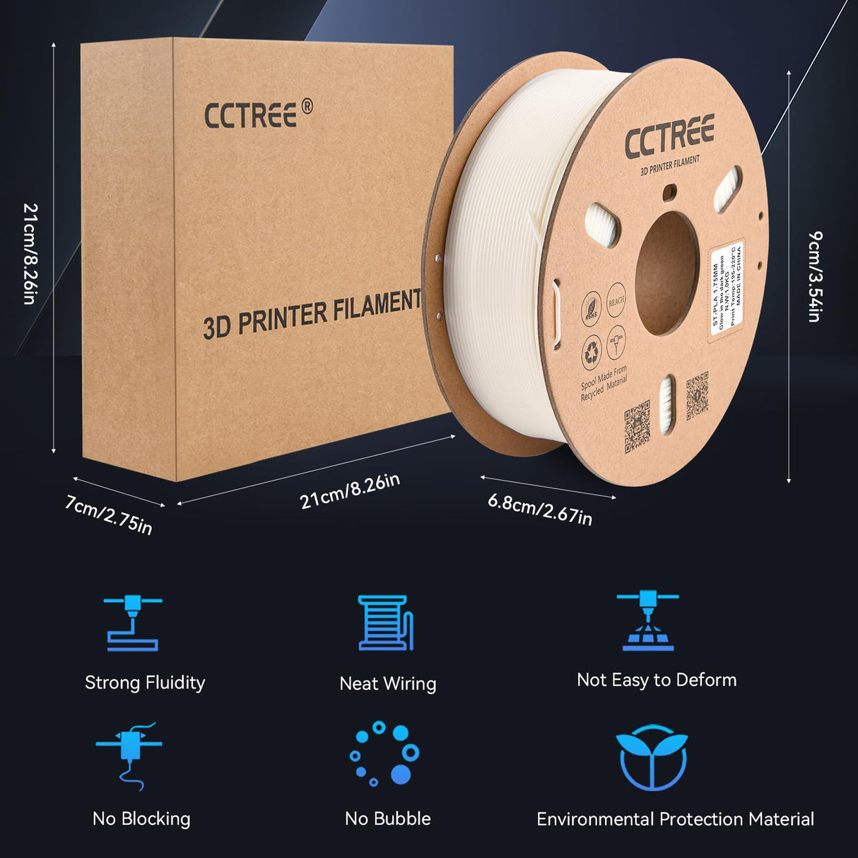 CCTREE Glow in The Dark PLA Plus (PLA+) Filament 1.75mm, Glow 3D Printing Filament PLA Pro, Dimensional Accuracy +/- 0.03mm, 1KG Spool (2.2 lbs), Fit Most FDM 3D Printers, Glow Blue CCTREE