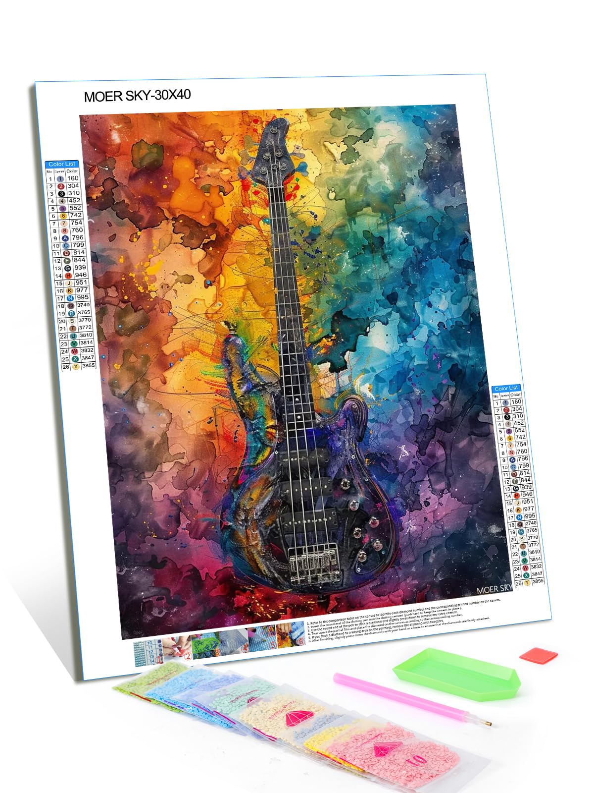 MOER SKY Black Bass Diamond Painting Kits for Adult, Musical Instruments Diamond Painting Art Kit for Adults, Full Drill Diamond Dots Painting for Beginners Home Wall Decor Gift 12x16 Inch MOER SKY
