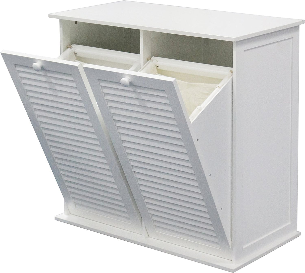 eHemco Dual Hamper Tilt Out Laundry Sorter with 2 Removable Compartment Cotton Bags, White eHemco