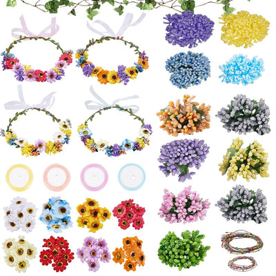 BEUNITONE 20 Sets DIY Flower Crown Kit for Beginners Sunflower Crown Making Kit for Wedding Gift