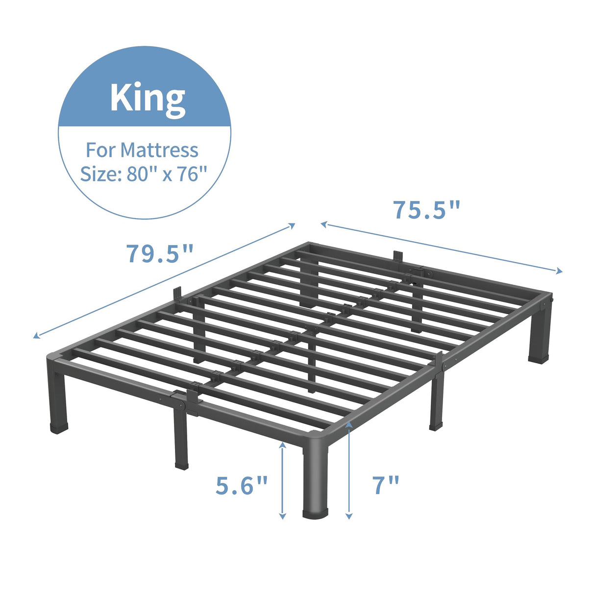 VIPSHOW 7 Inch King Size Bed Frame, 3500Lbs Heavy Duty Metal Platform with Round Corner Legs Mattress Slide Stopper, Steel Slat Support No Box Spring Needed, Noise Free, Non-Slip, Easy Assembly VIPSHOW