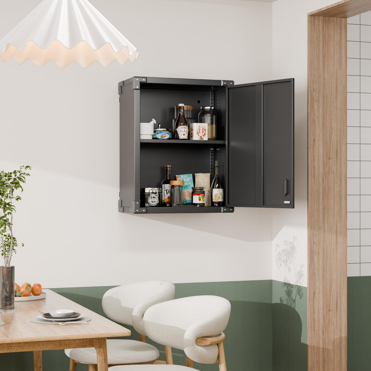 GLADIW Metal Wall Cabinet, Wall-Mounted Locker with Locking Door and Adjustable Shelf, Metal Hanging Cabinet, Steel Garage Storage Cabinet for Home, Office and Tool Room, Black GLADIW